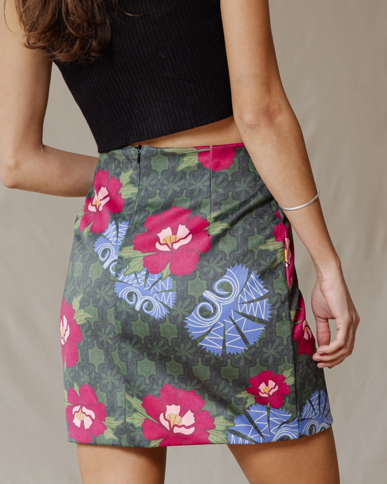 Floral Mosaic Suede Skirt