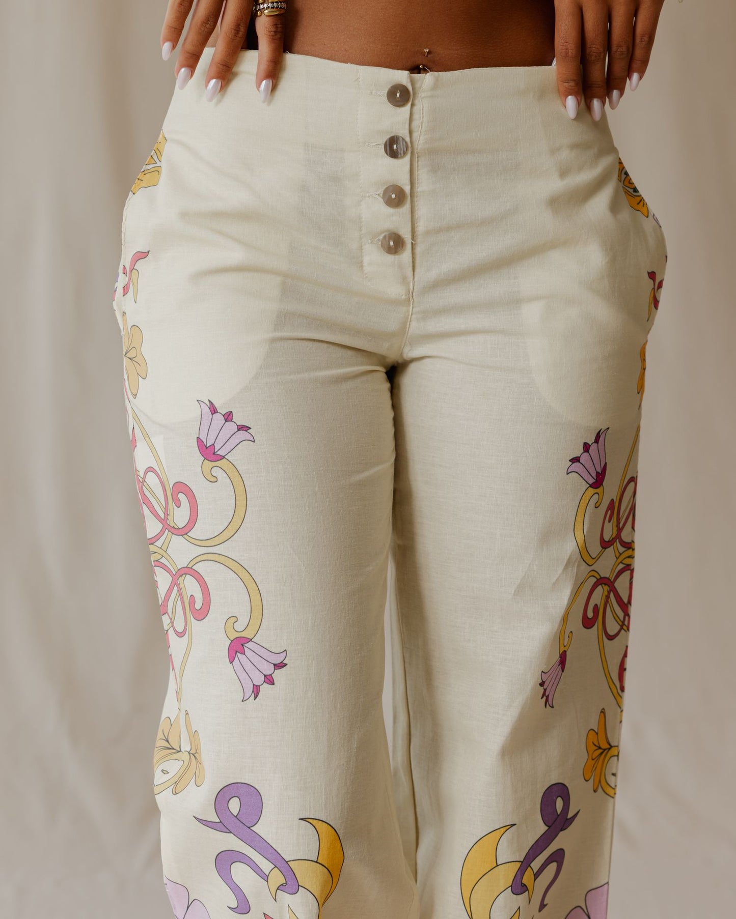 Sunlit Petal Muse Linen Pants