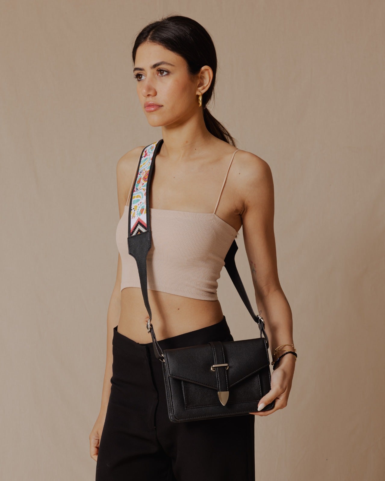 Black Folk Art Town Cross-Bag