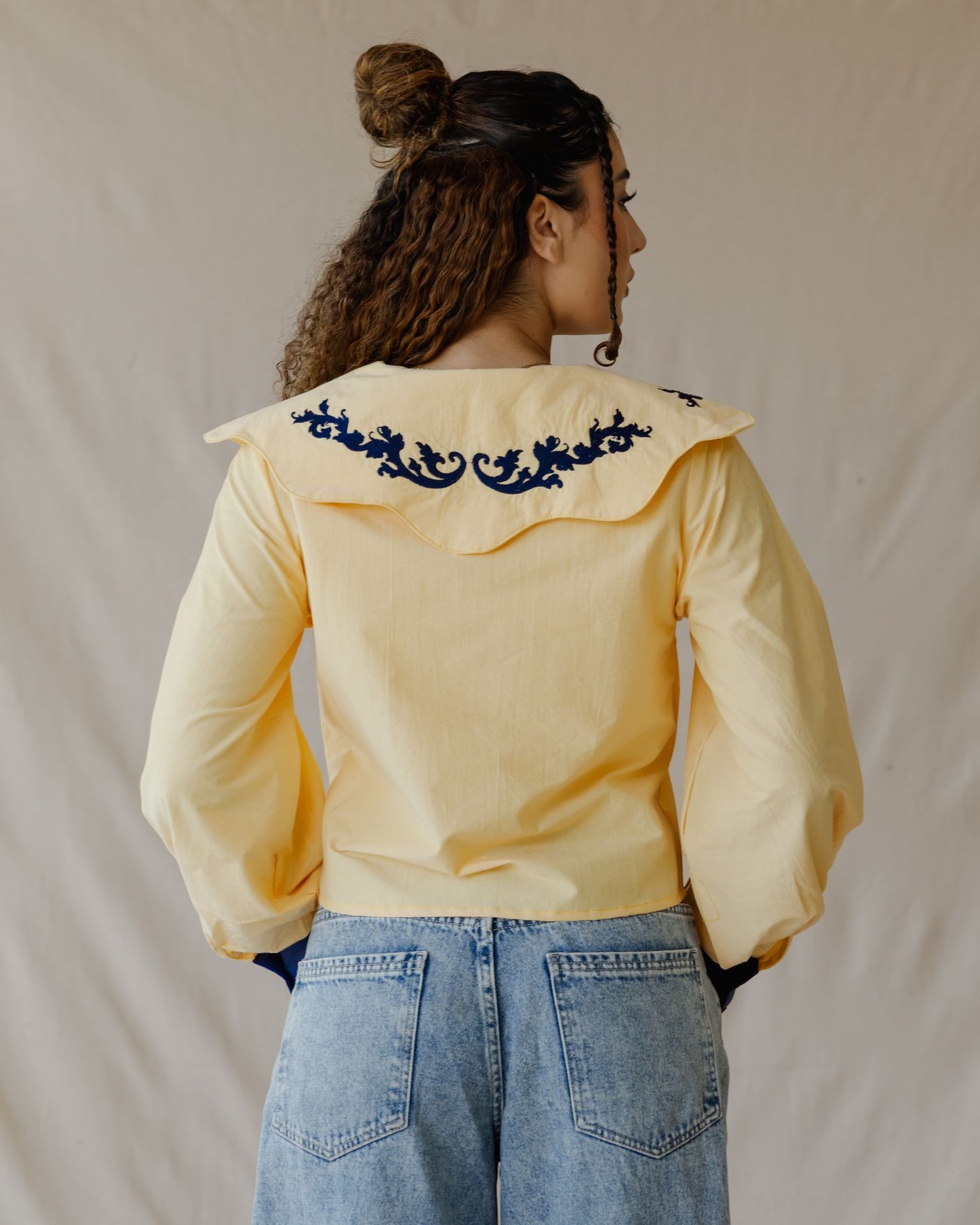 Baroque Collar Yellow Shirt