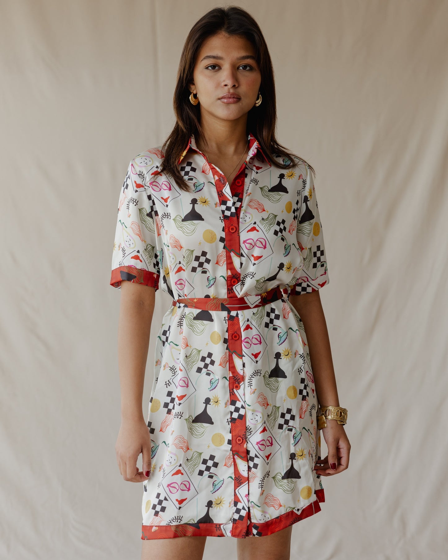 Game Night Satin Shirt Dress