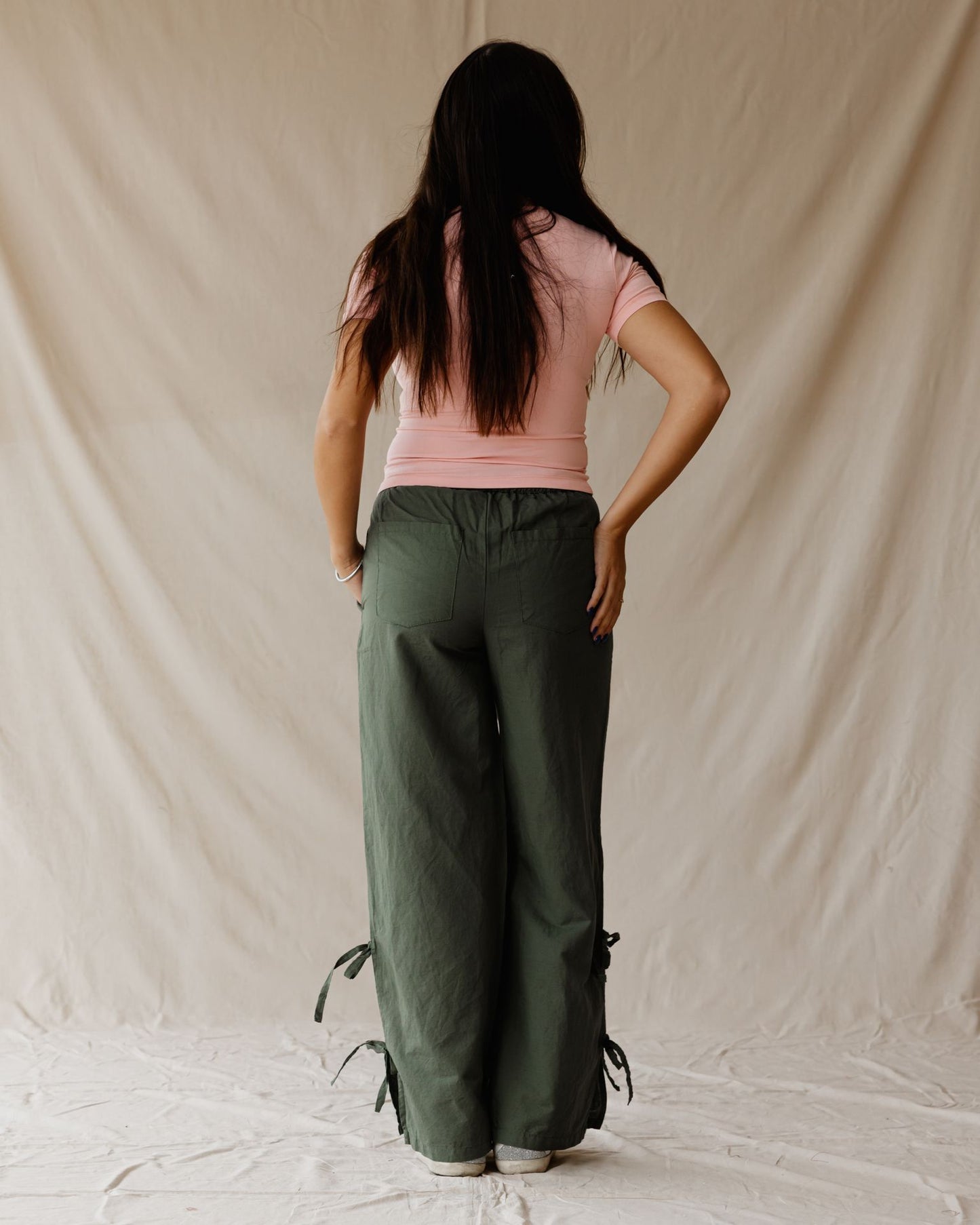 Side-tie Linen Olive Pants