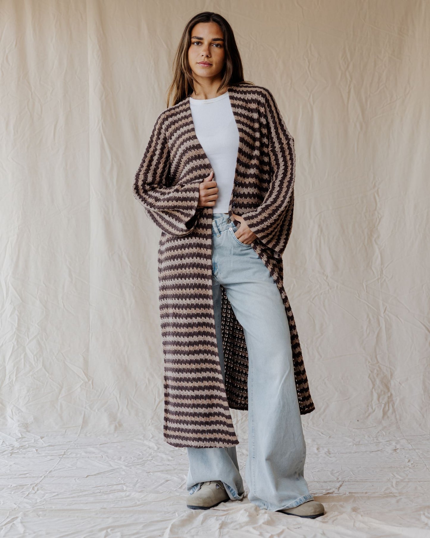 كارديجان مخطط بلون الكاكاو