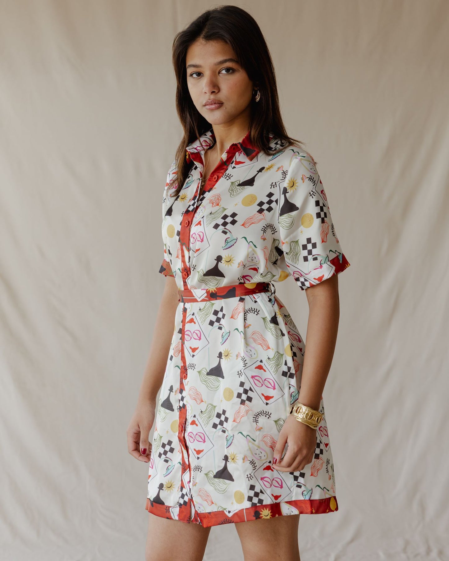 Game Night Satin Shirt Dress