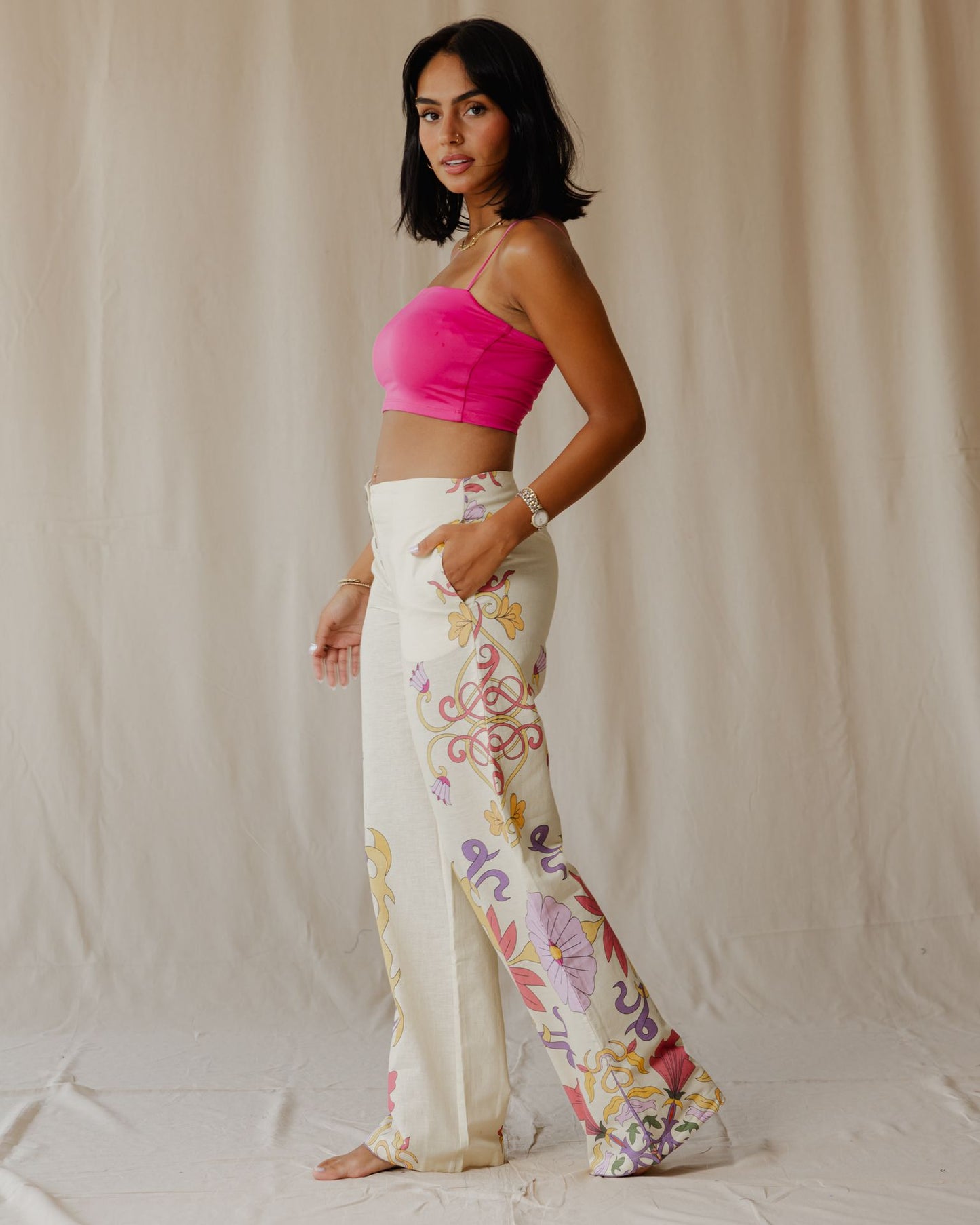 Sunlit Petal Muse Linen Pants