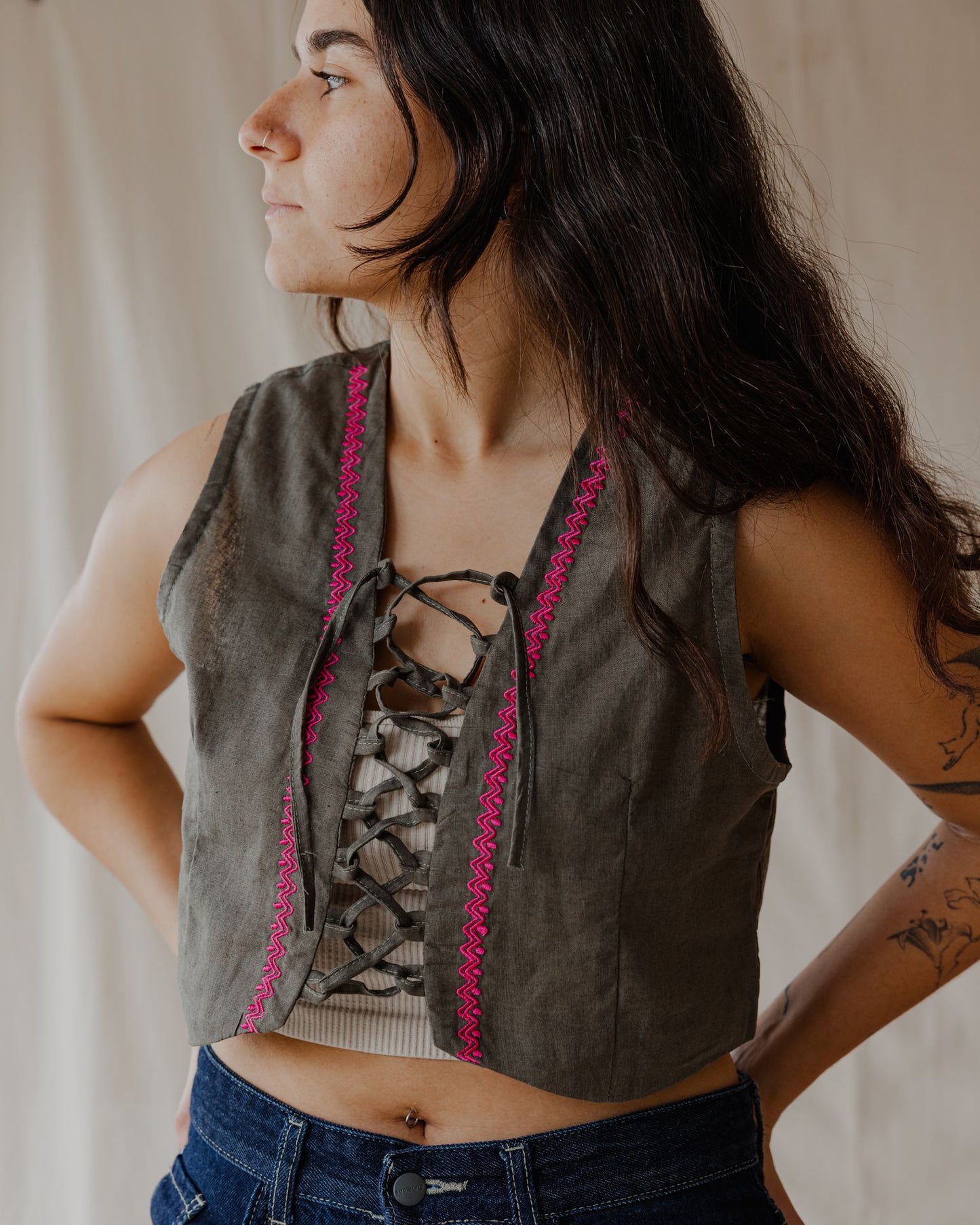 Twisted And Woven Vest Olive