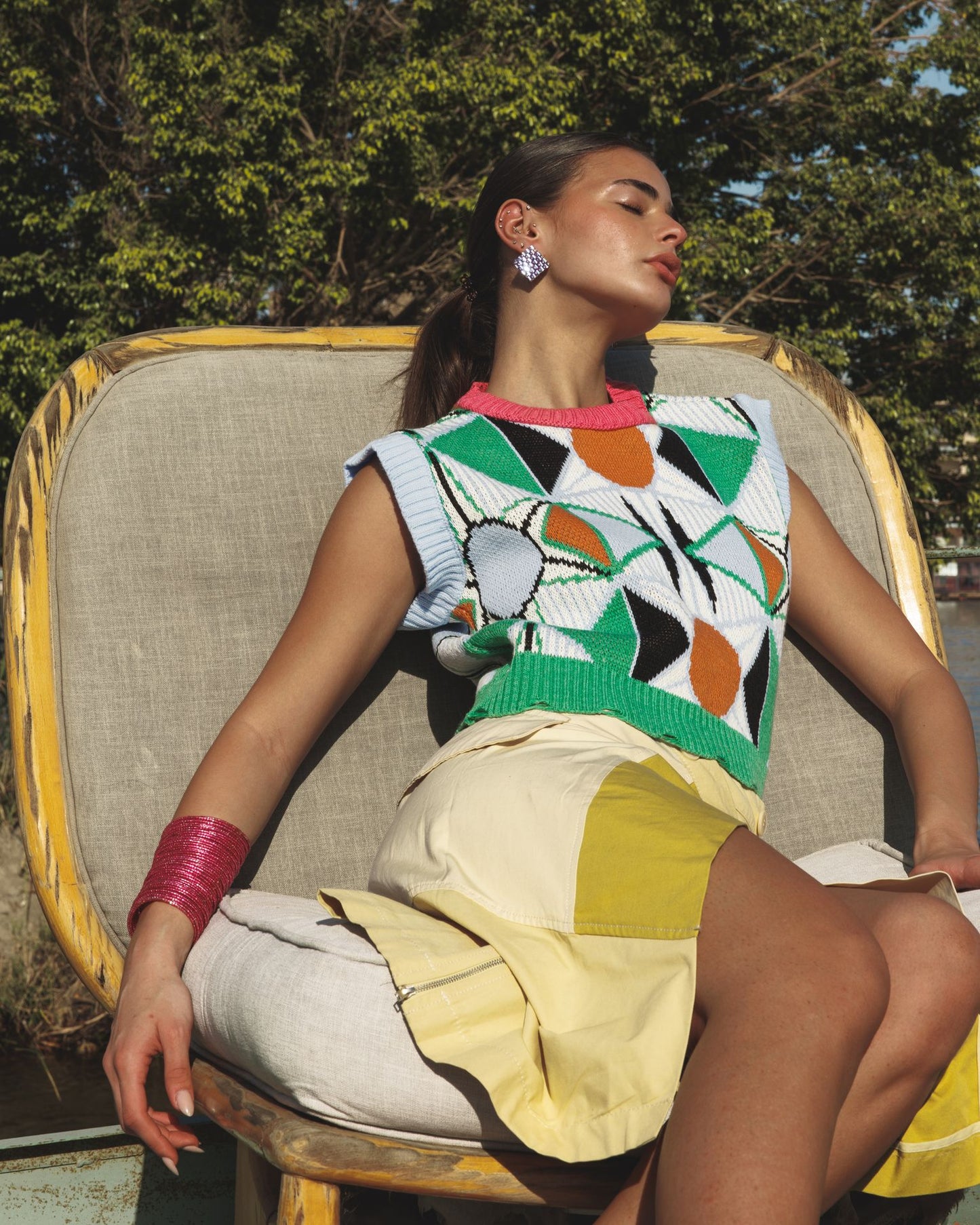 Pink Retro Kaleido Knitted Vest