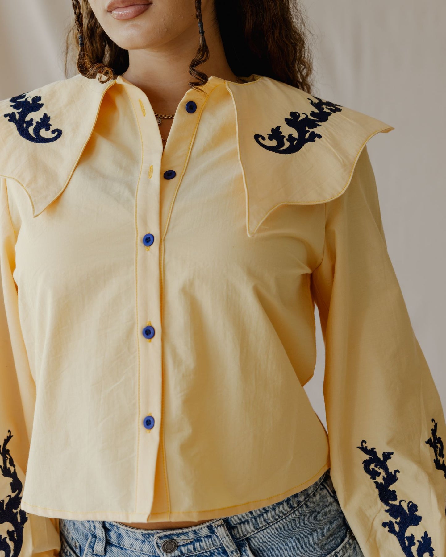 Baroque Collar Yellow Shirt