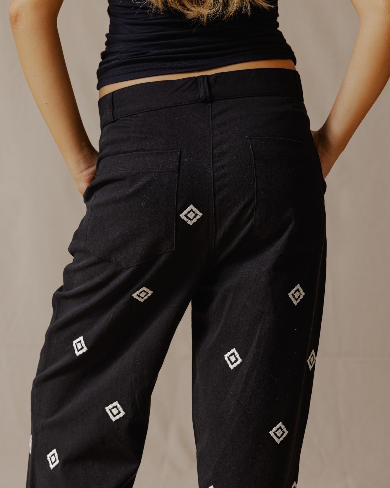 Ethnic Embroidered Pants Black