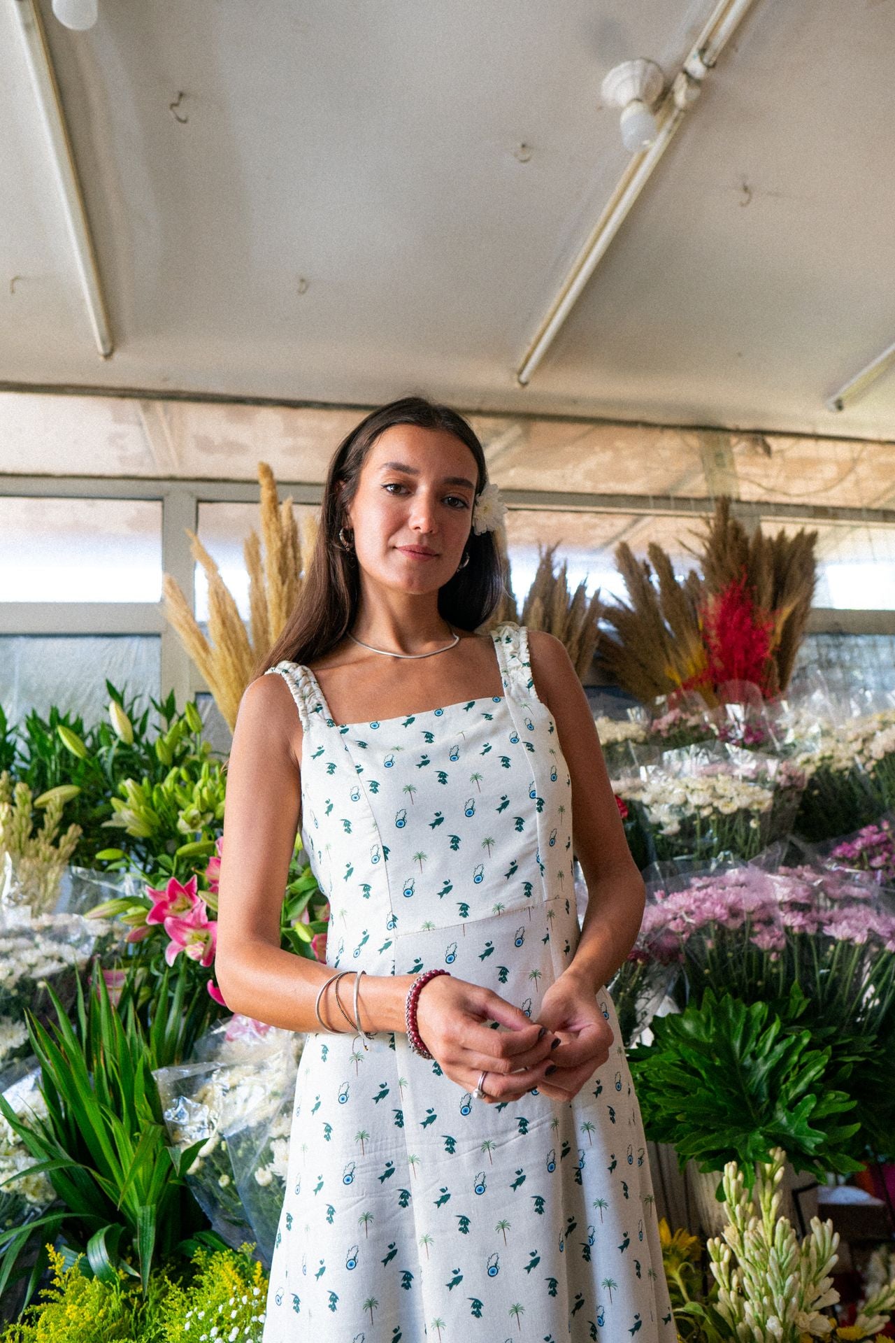 Tropical Nazar Palm Dress Green