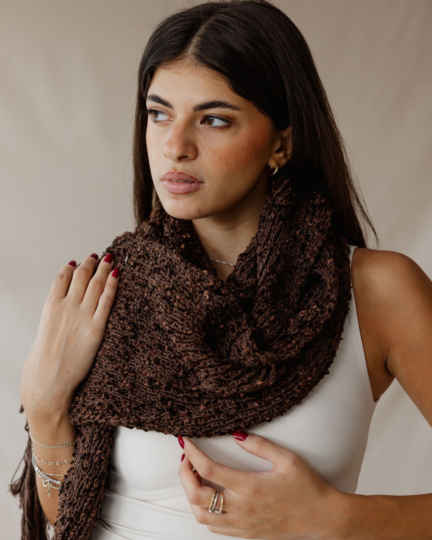 Bouclé Fringe Brown Scarf