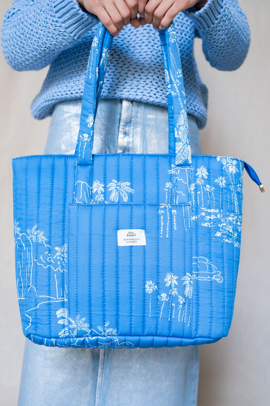 White Palms Quilted Tote Bag