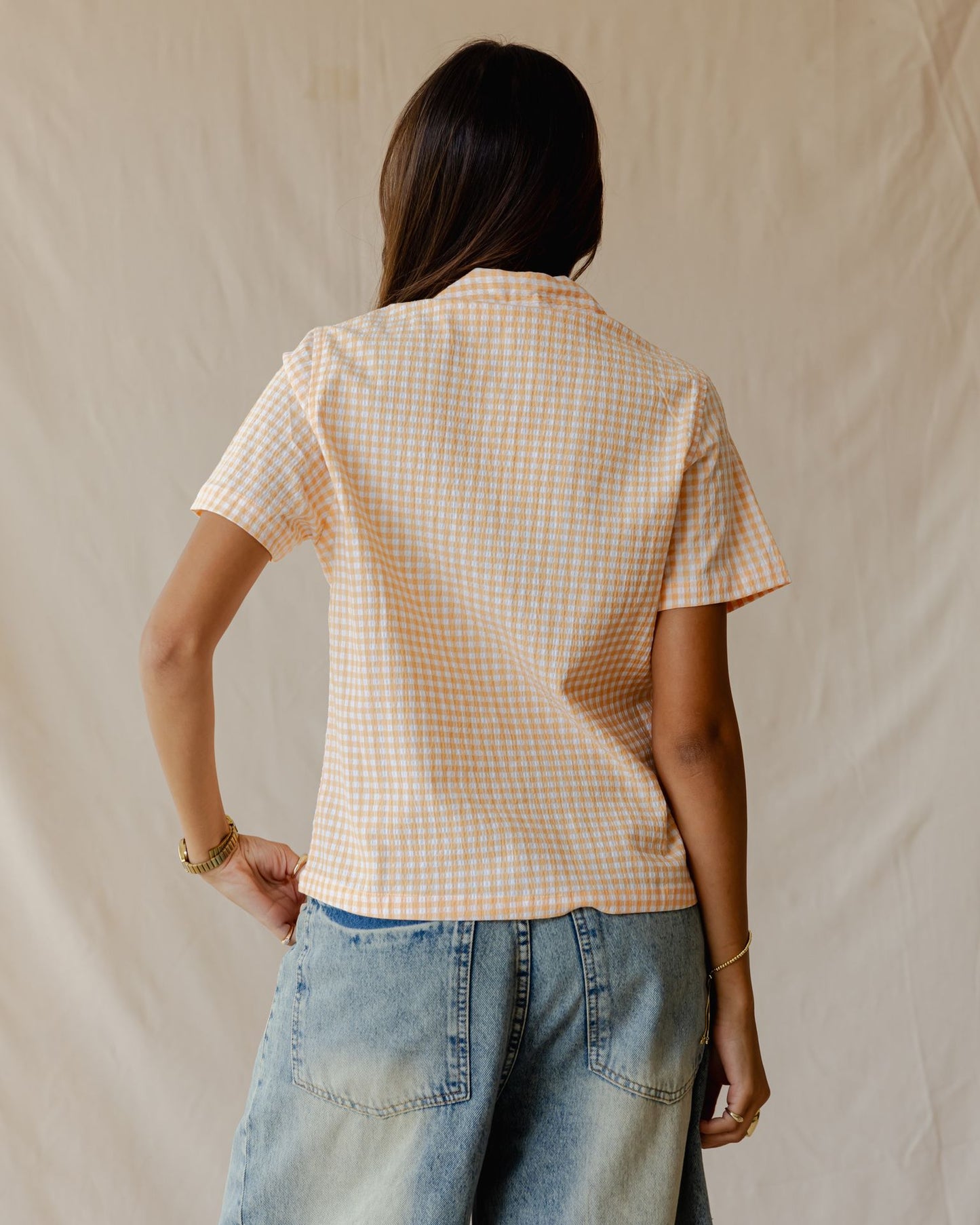 Gingham Meadow Shirt In Apricot
