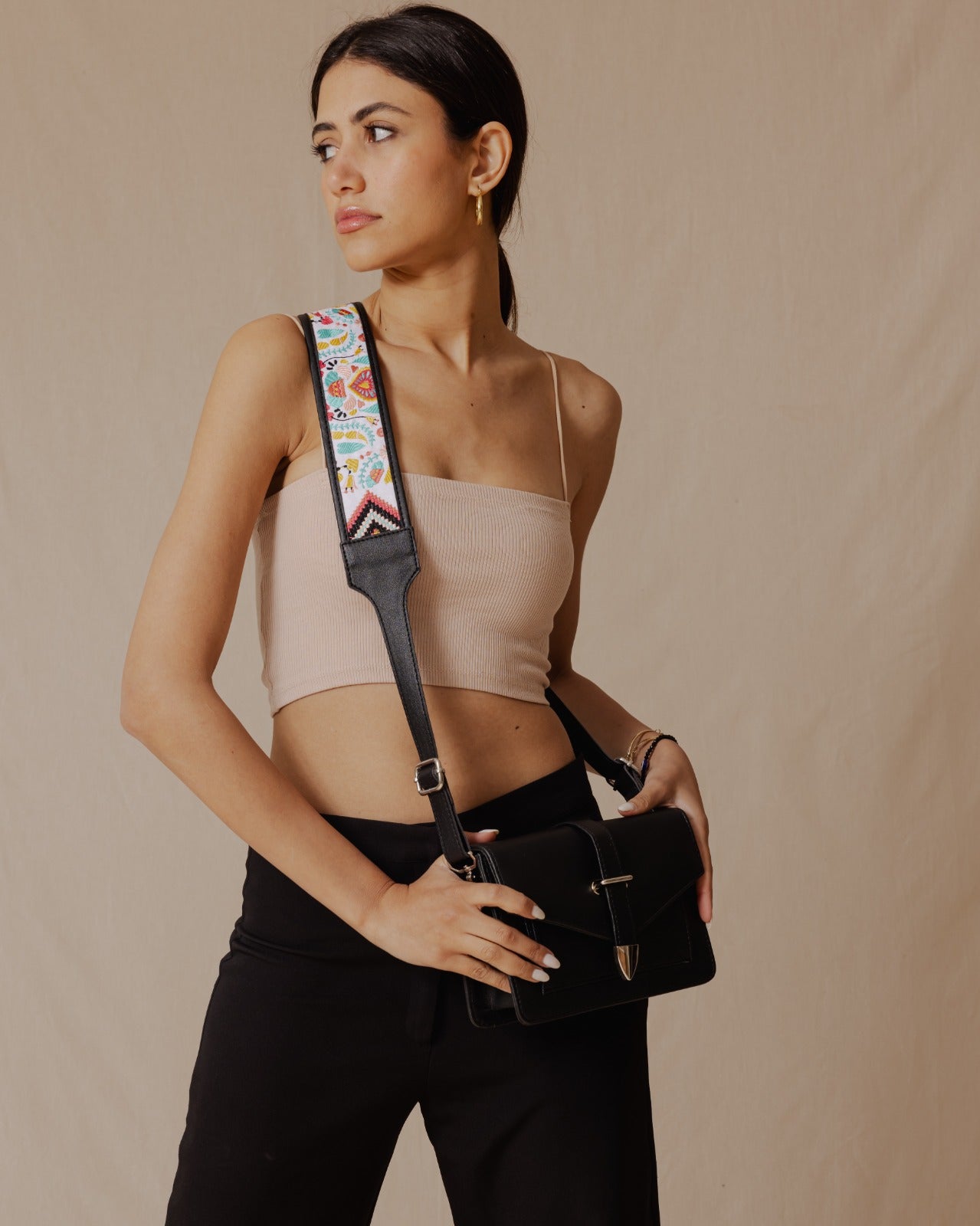 Black Folk Art Town Cross-Bag