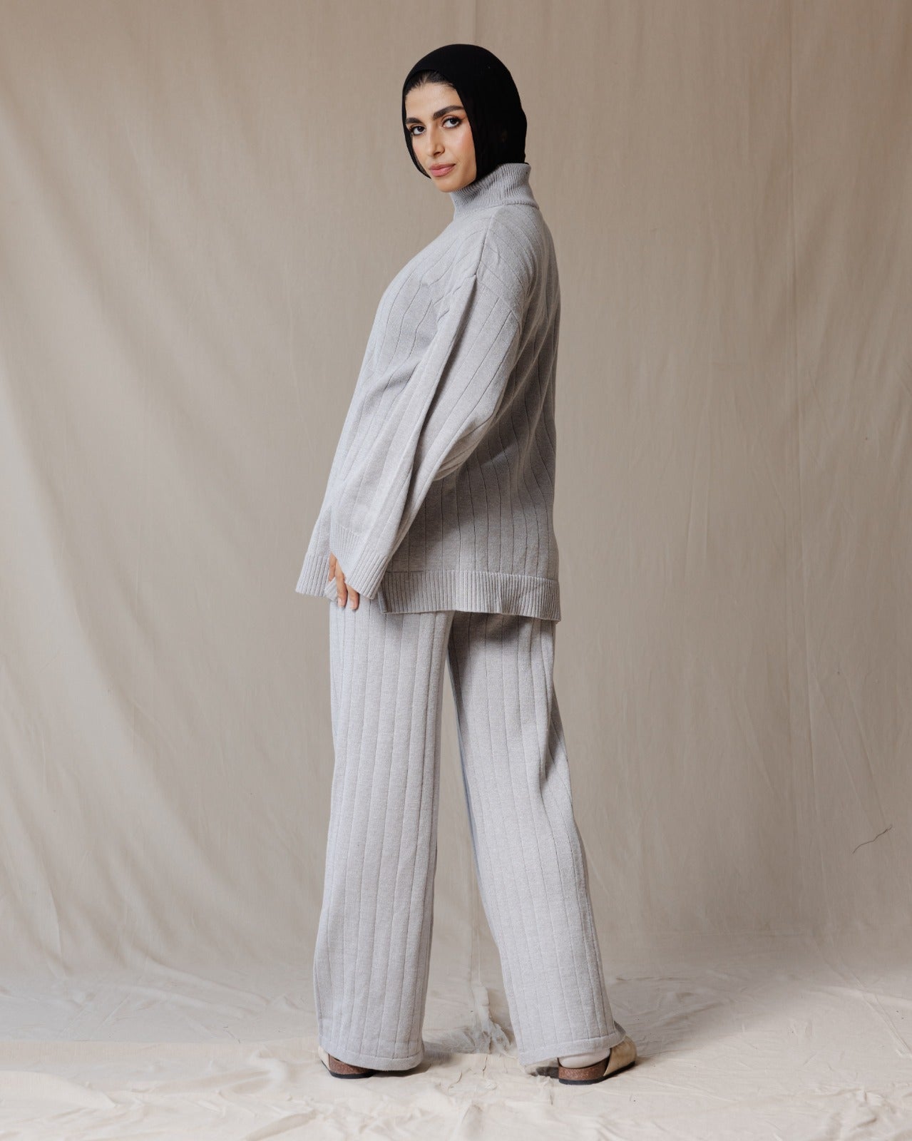 Turtleneck Knit Set Grey