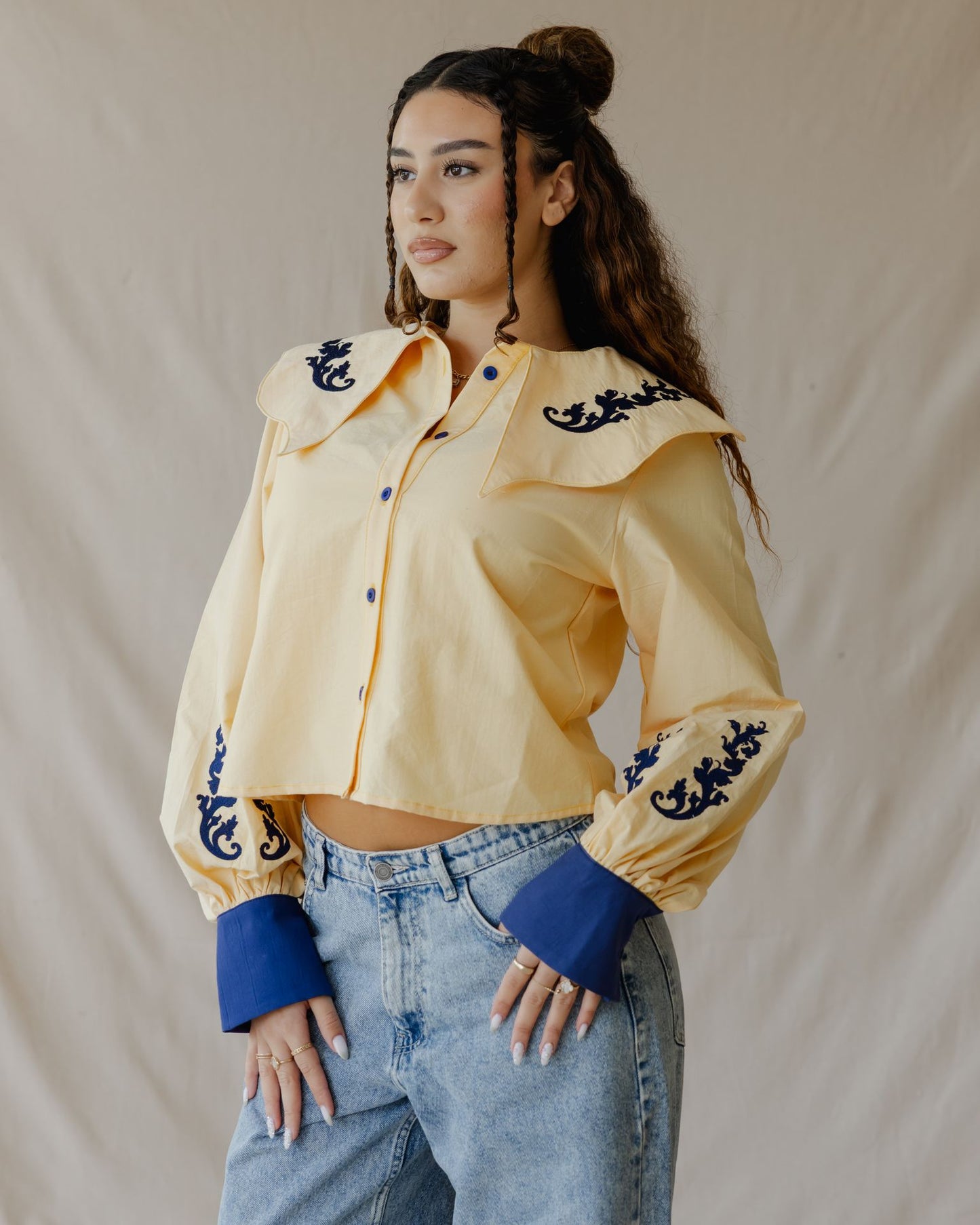Baroque Collar Yellow Shirt