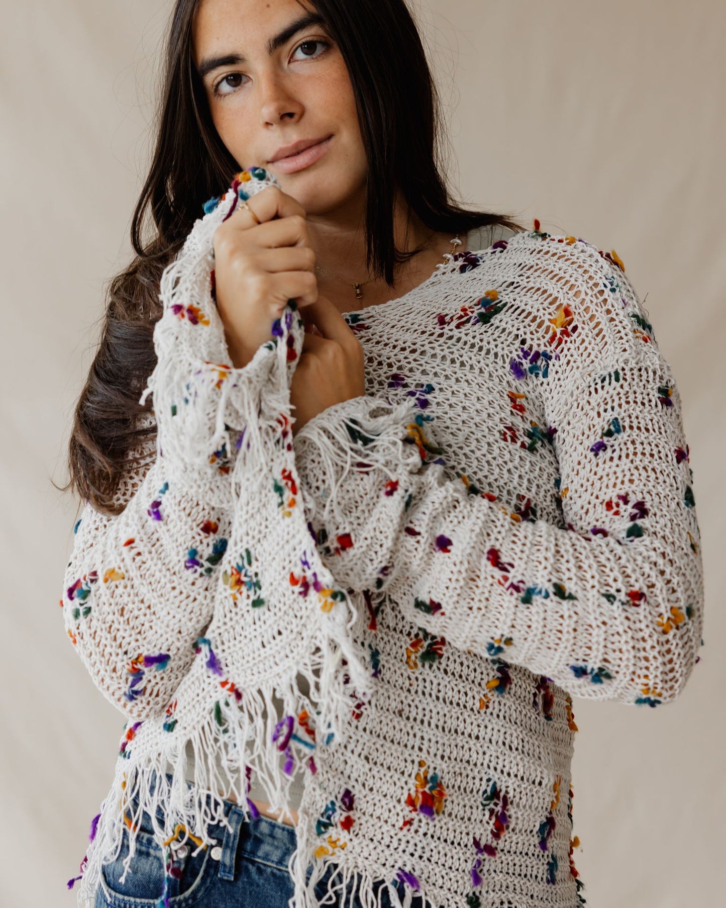 كارديجان محبوك مرقط باللون الكريمي