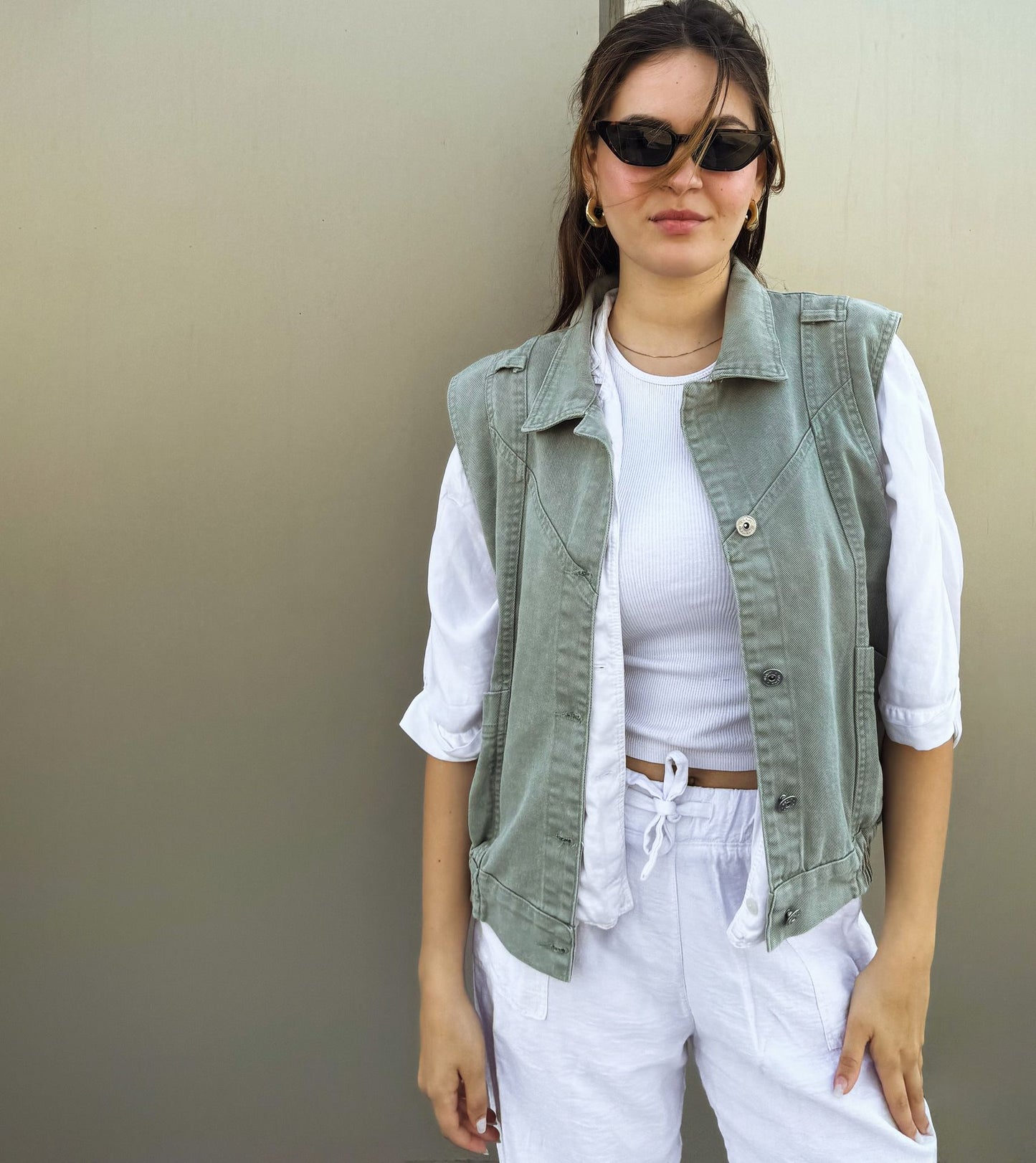 Washed Denim Vest Olive