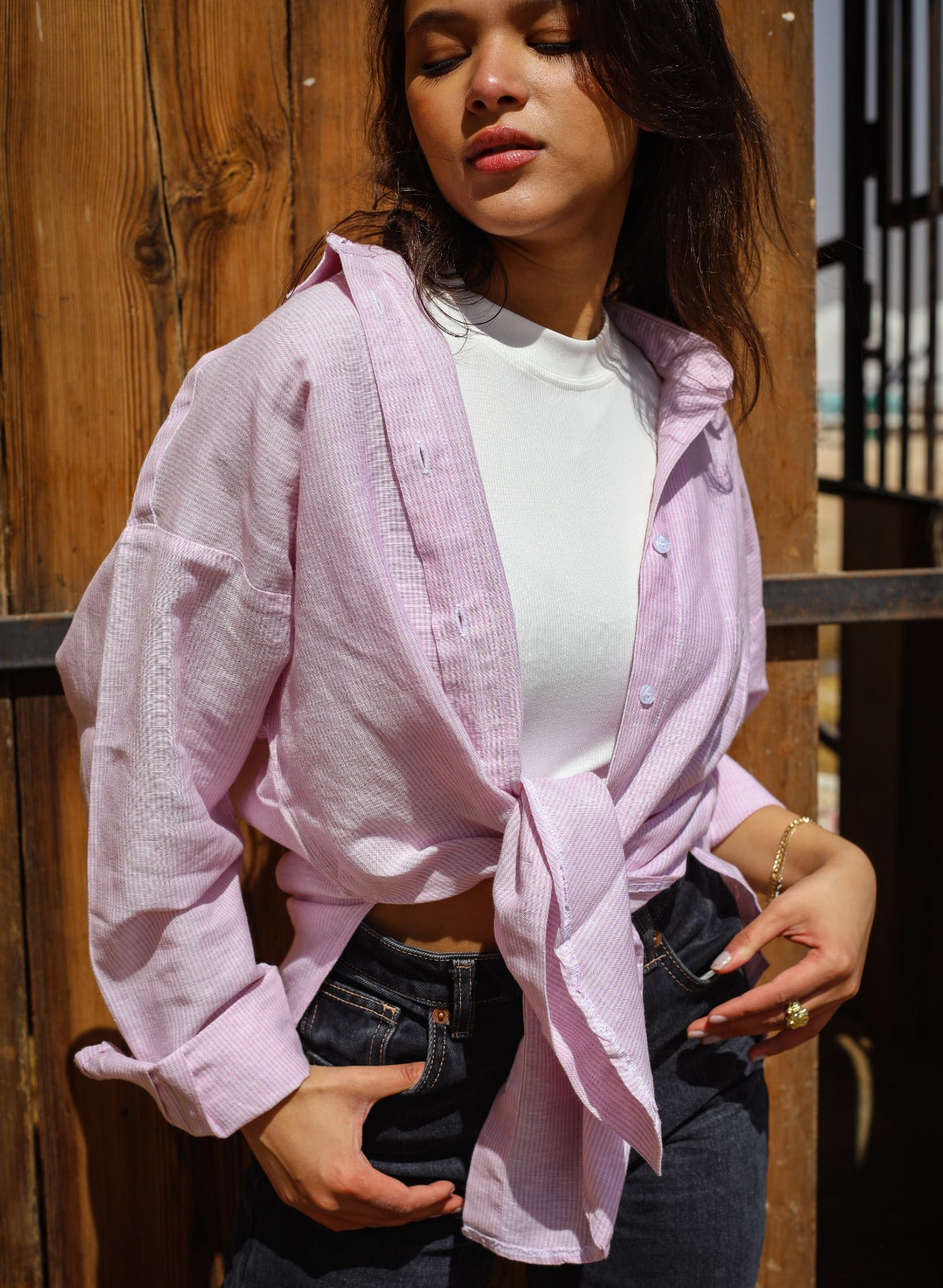 Oversized Linen Stripped Shirt Lilac