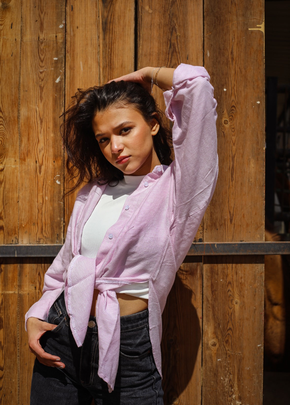 Oversized Linen Stripped Shirt Lilac