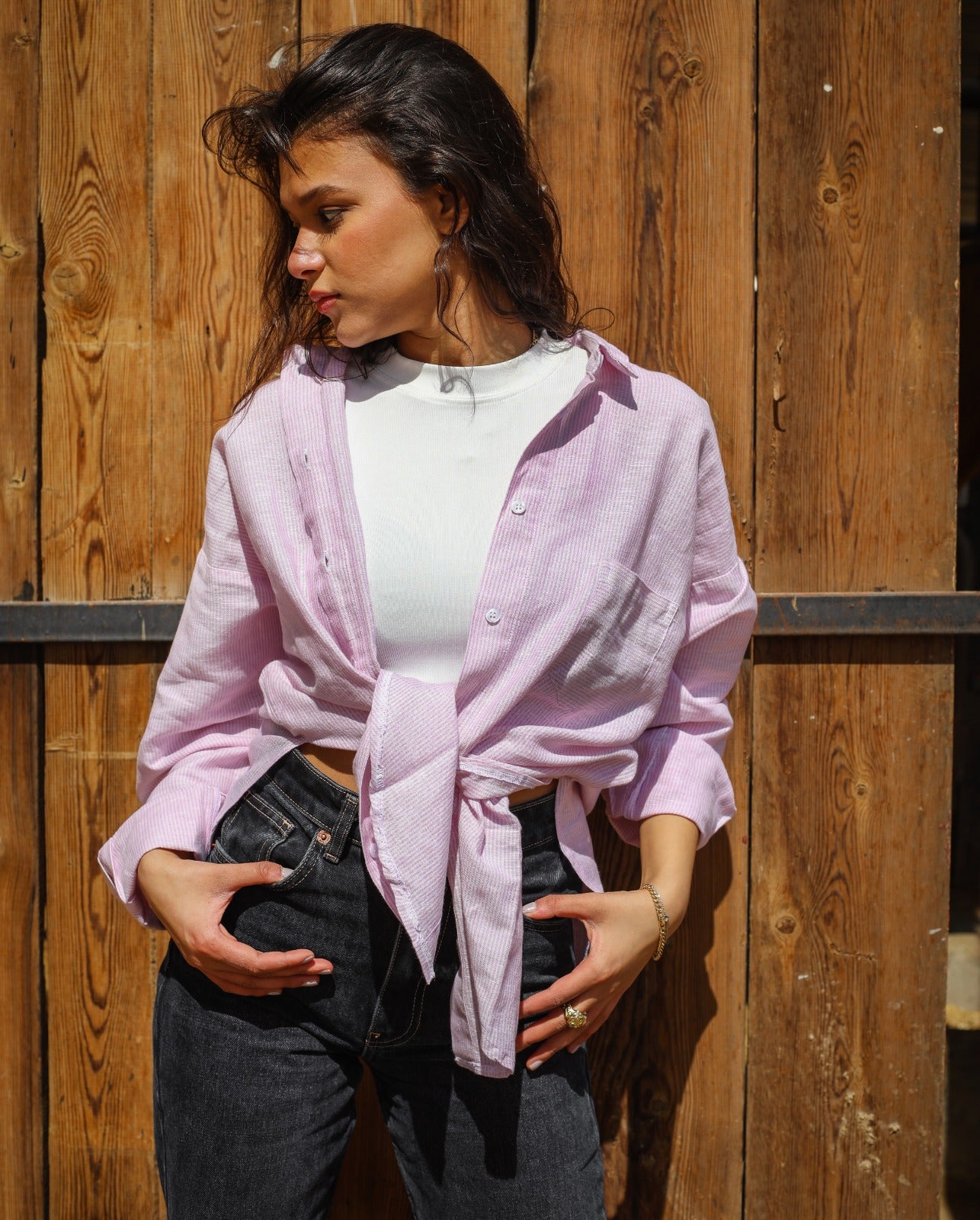 Oversized Linen Stripped Shirt Lilac