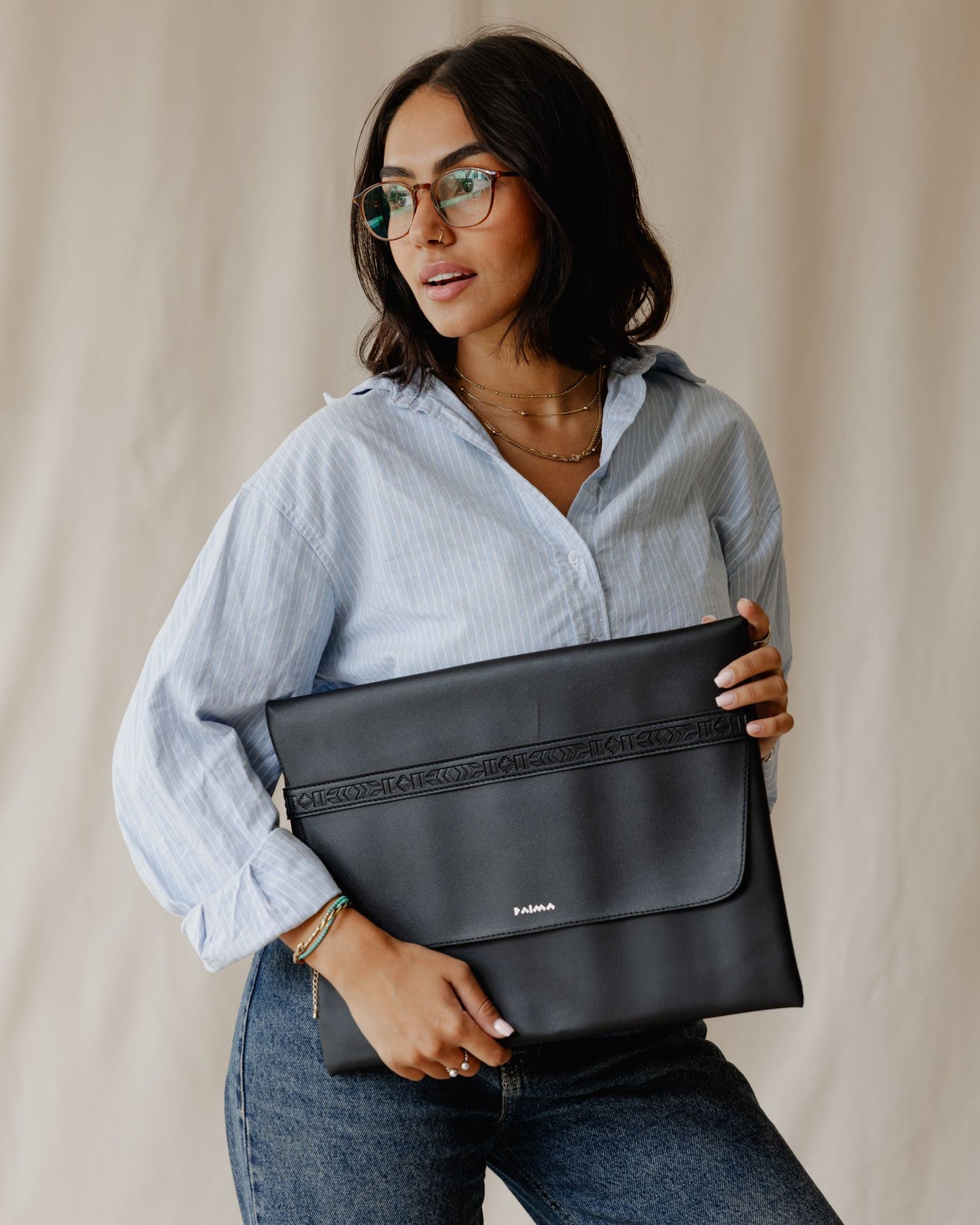 Aztec Laptop Sleeve In Leather Black