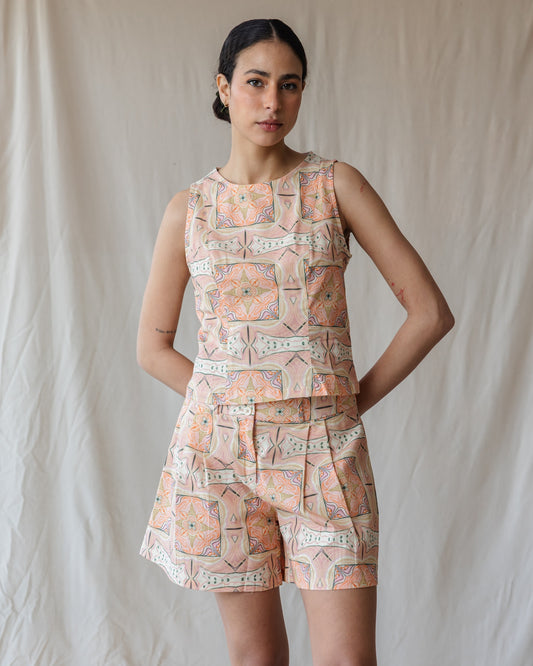 Rosette Tiles Linen Short