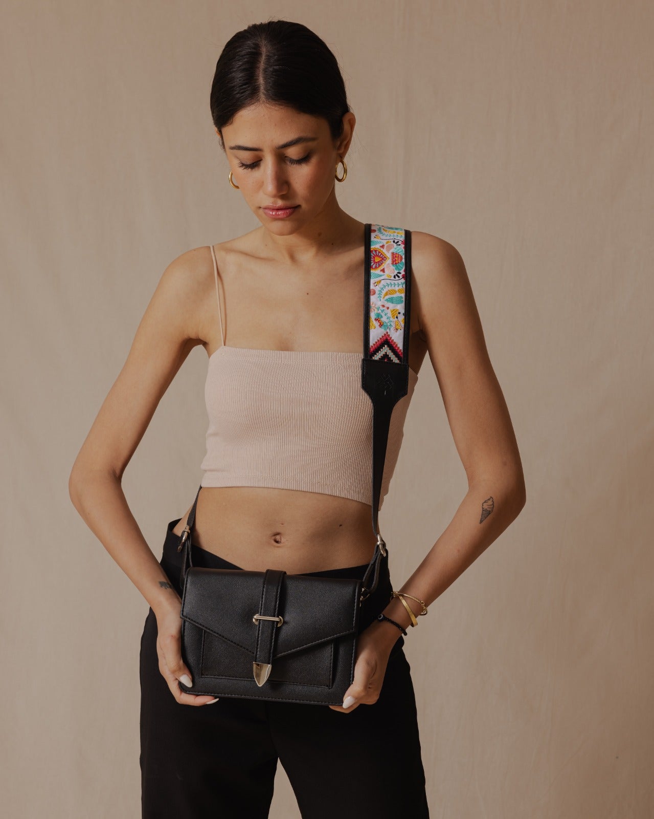 Black Folk Art Town Cross-Bag