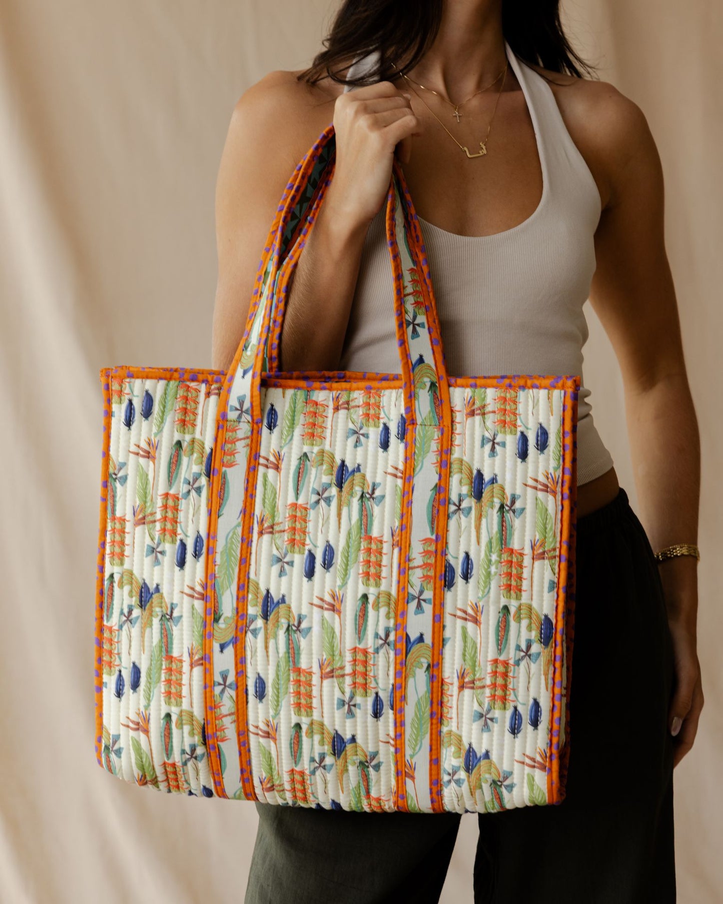 Eccentric Floral Quilted Tote Bag