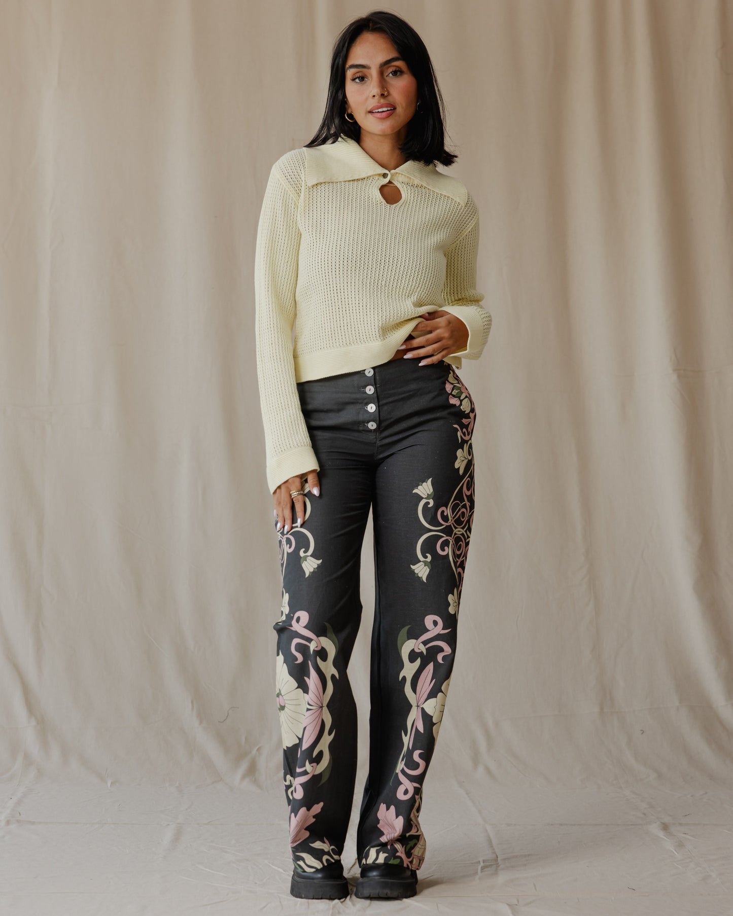 Midnight Petal Muse Linen Pants