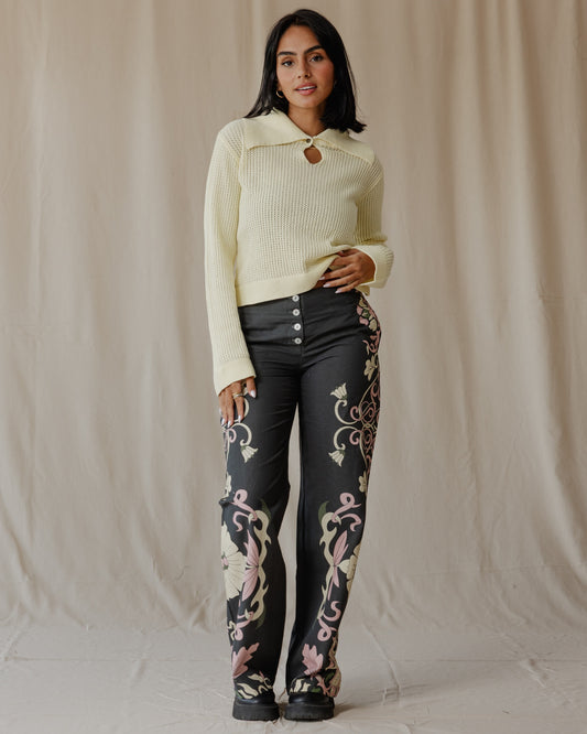Midnight Petal Muse Linen Pants