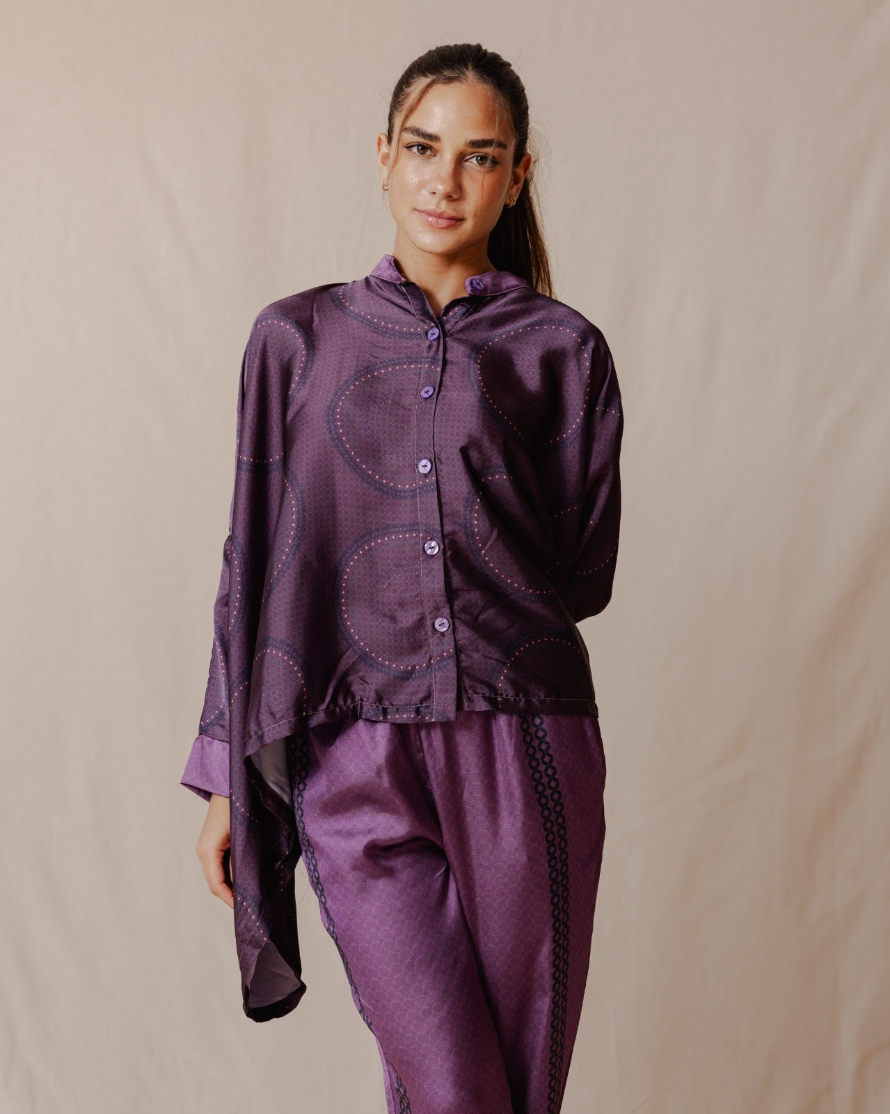 Geometric Lines Cape Set Purple