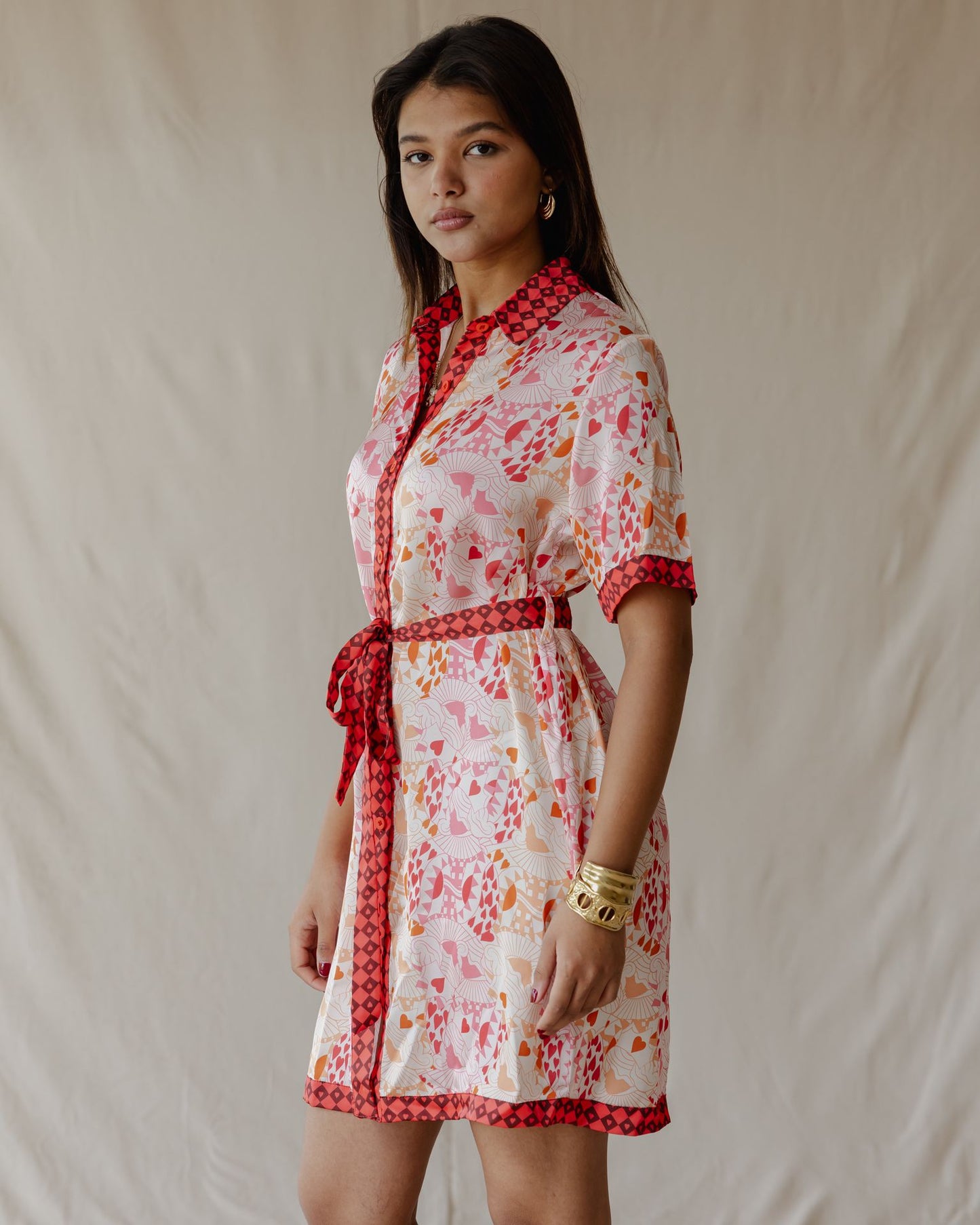 Queen of Hearts Satin Shirt Dress