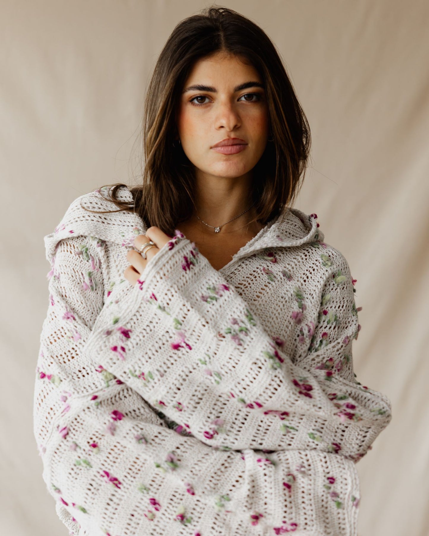 Cream Speckle Tricot Hoodie