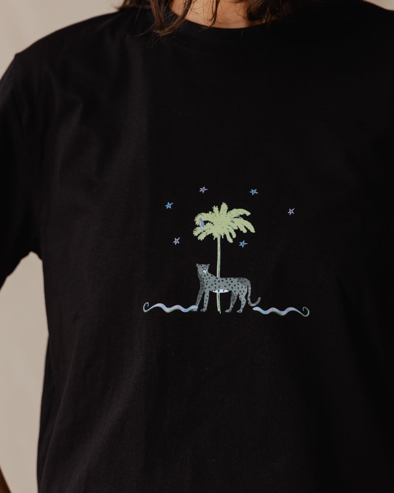 تي شيرت Starry Night عادي باللون الأسود