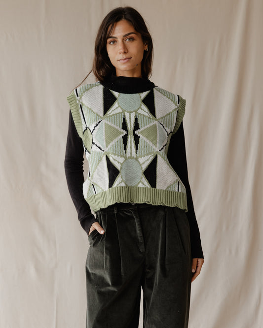 Green Retro Kaleido Knitted Vest
