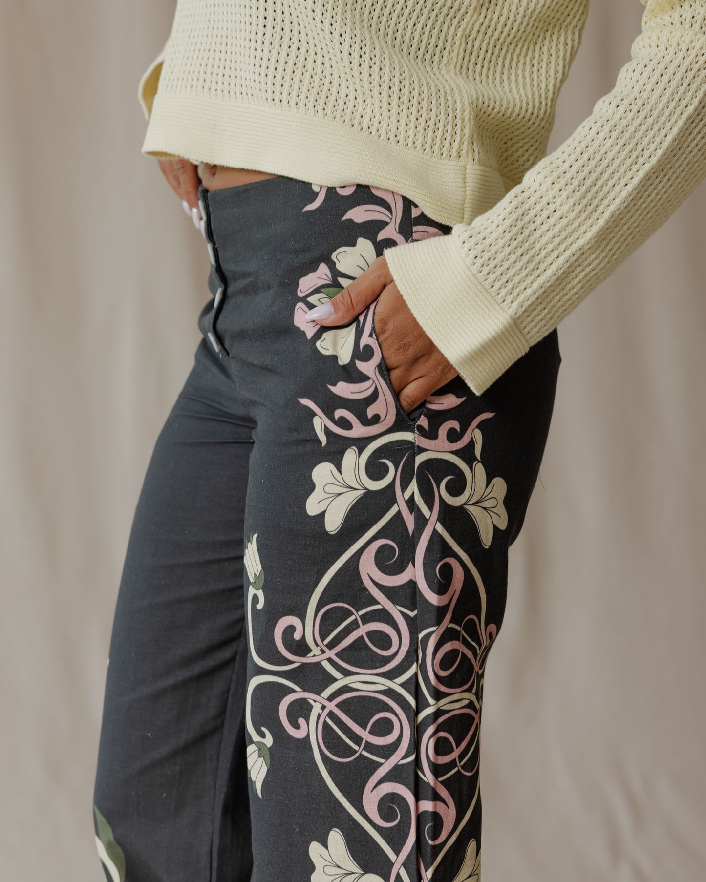 Midnight Petal Muse Linen Pants