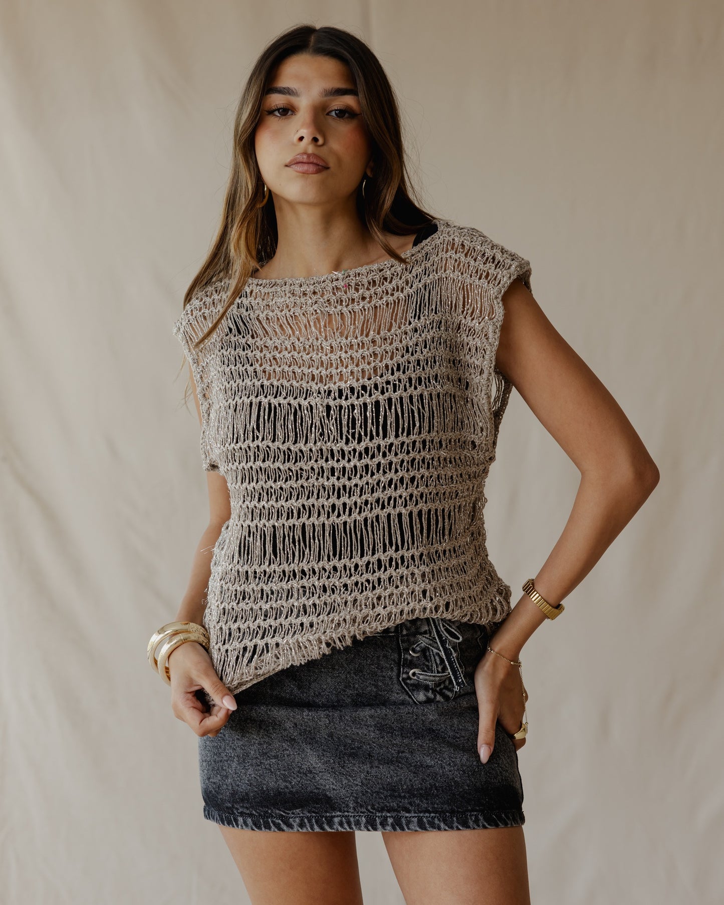بلوزة مقهى "Knit Me Not Metallic"
