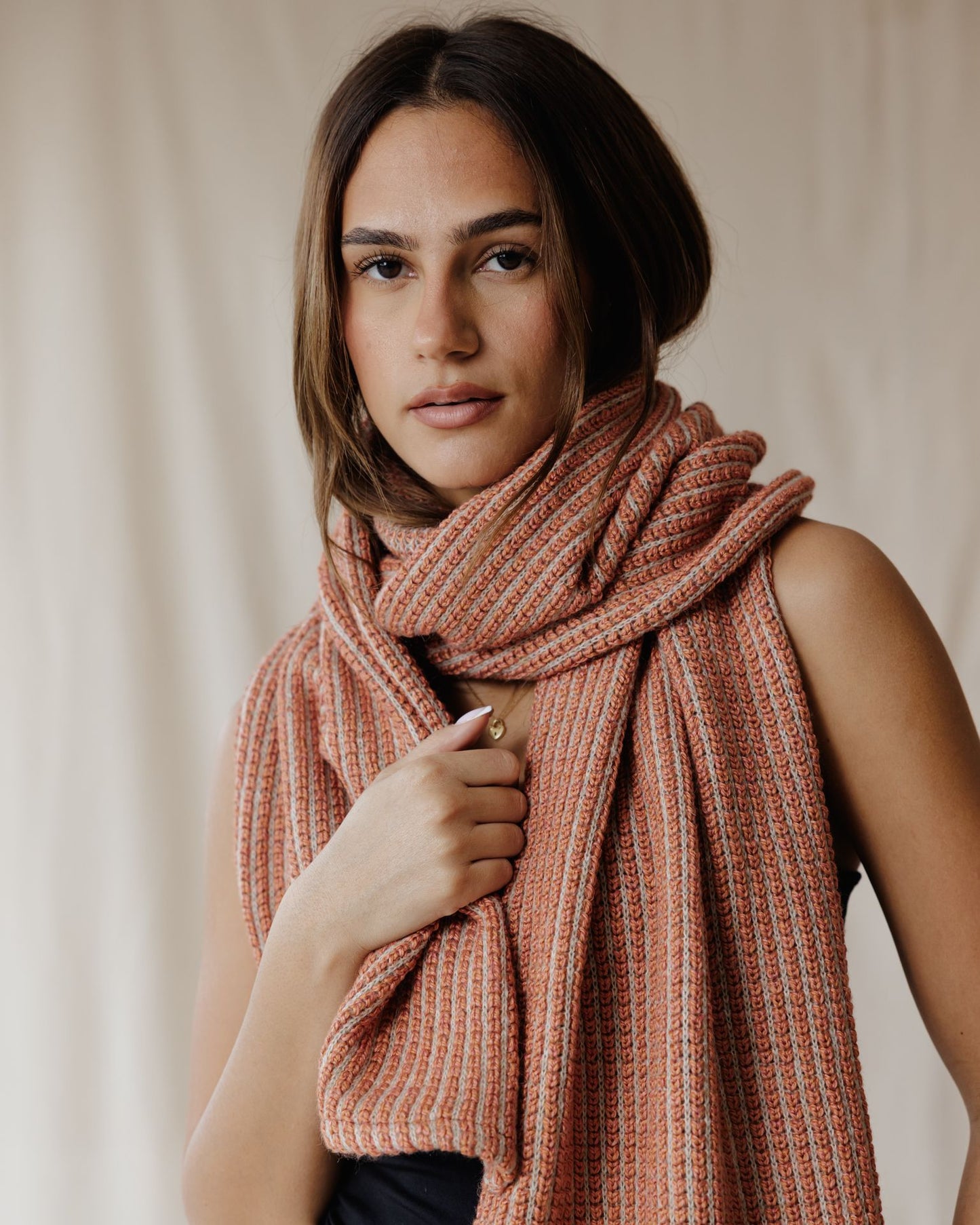 Peach Grid Winter Scarf
