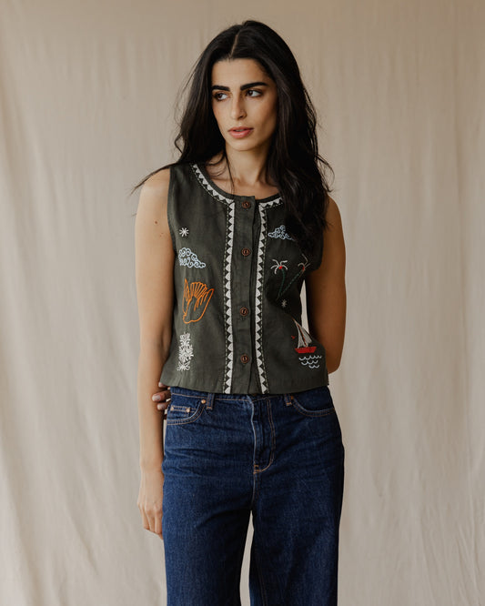Stitched Memories Vest In Olive