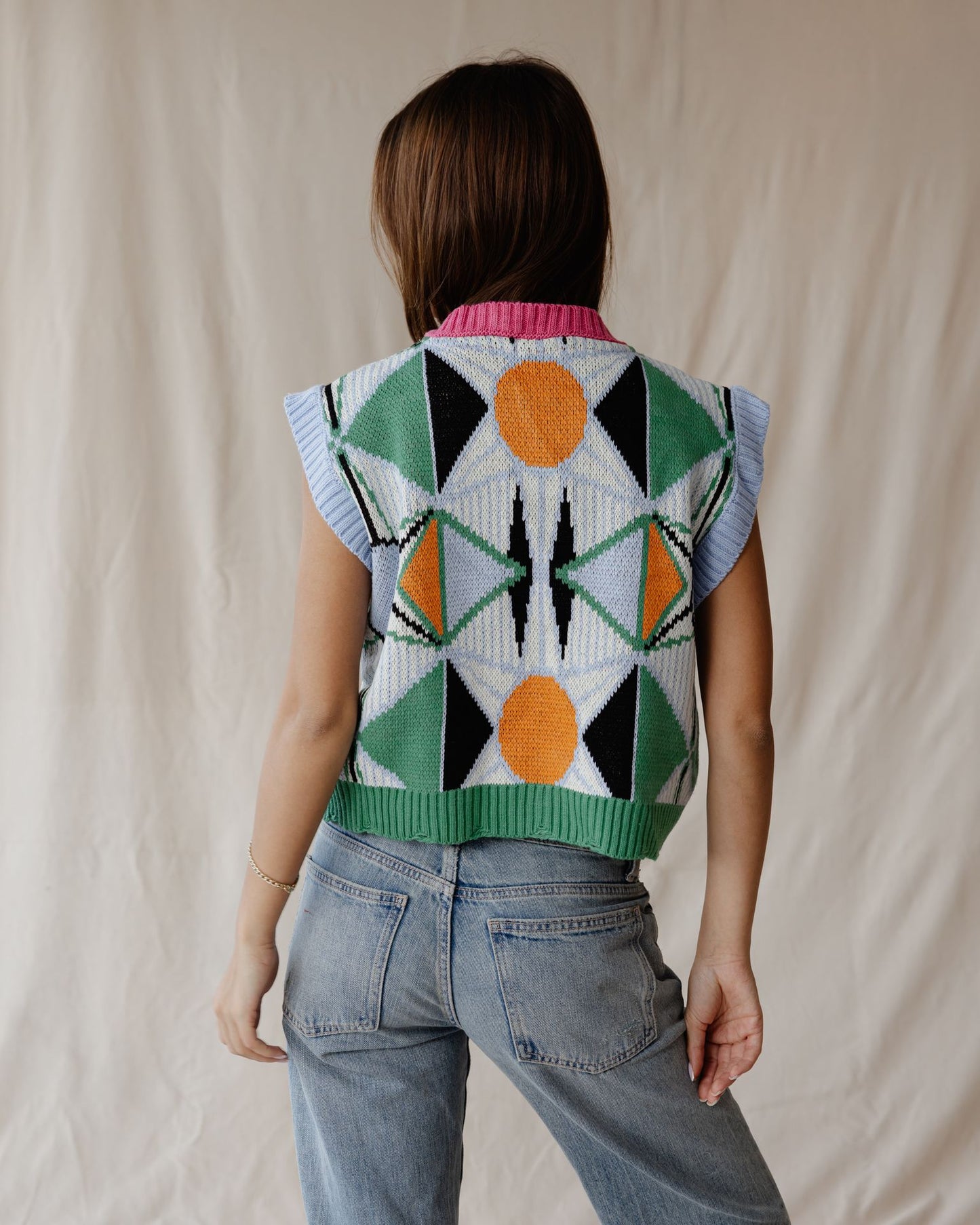 Pink Retro Kaleido Knitted Vest