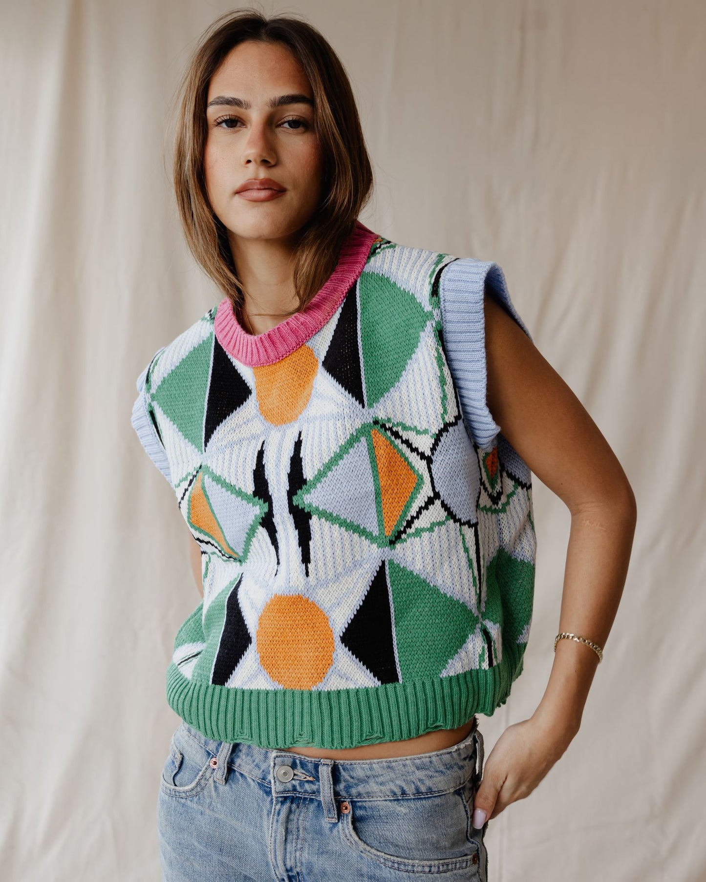 Pink Retro Kaleido Knitted Vest