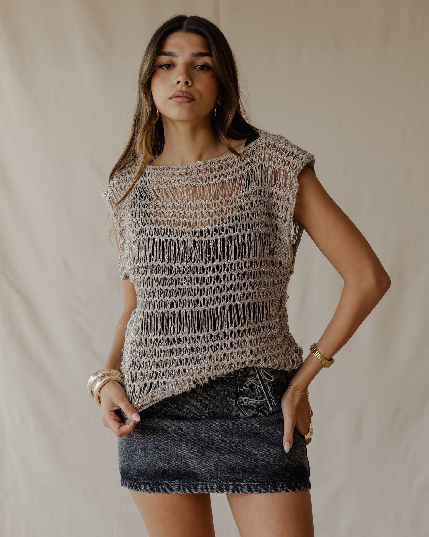 بلوزة مقهى "Knit Me Not Metallic"