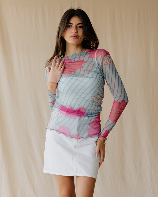 Tropical Mesh Top in Light Blue