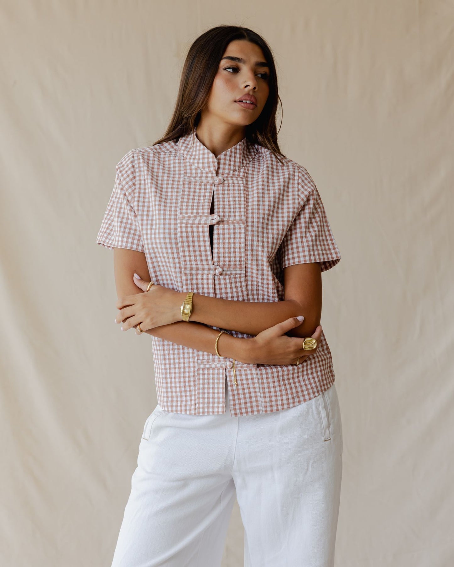 Gingham Meadow Shirt In Terracotta