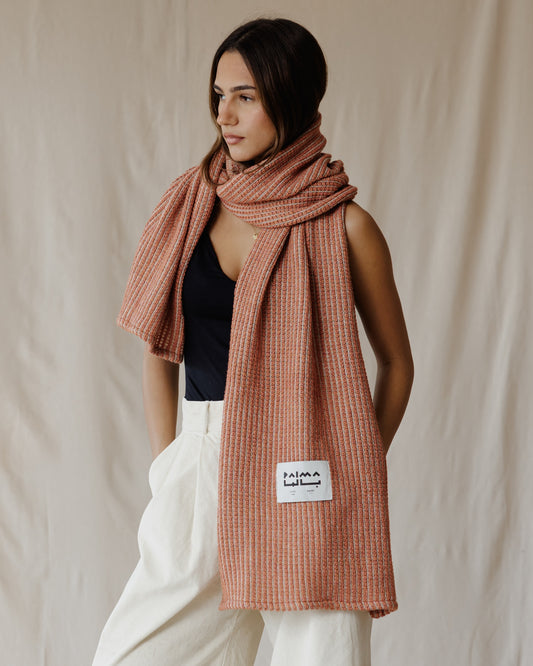 Peach Grid Winter Scarf