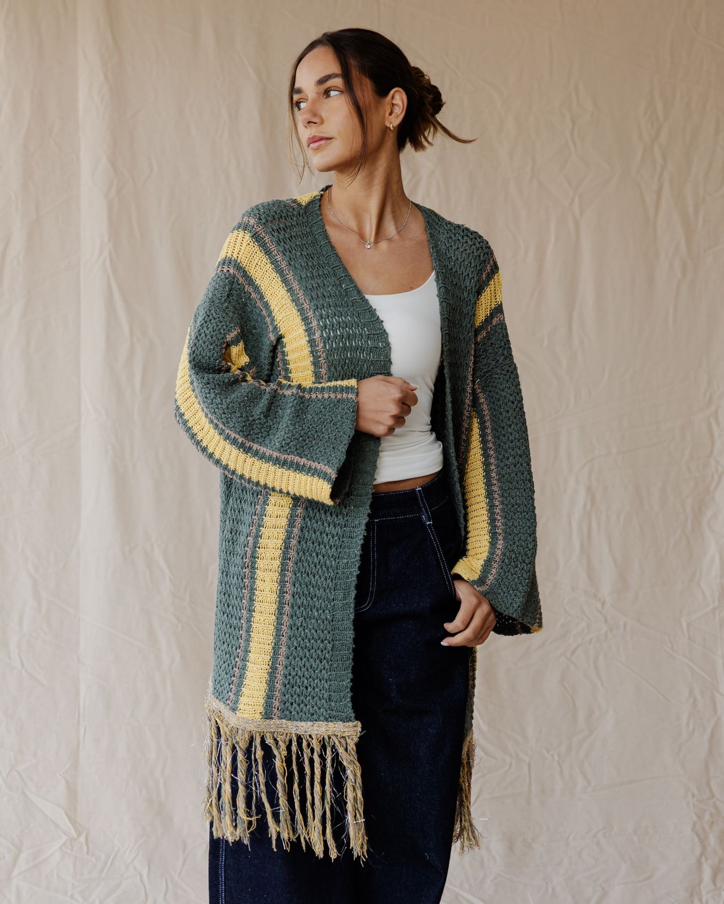 Olive Grove Fringe Cardigan