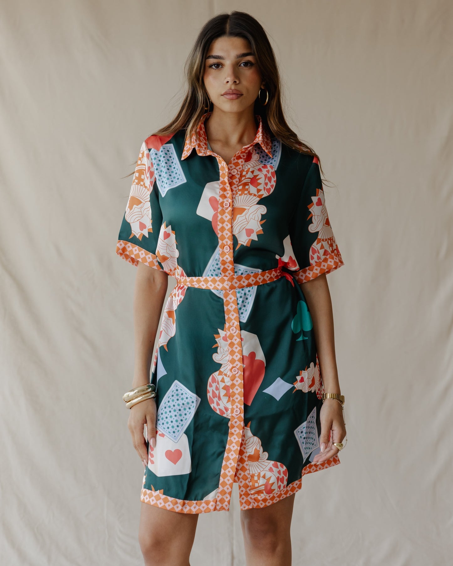 Hearts On Deck Satin Shirt Dress