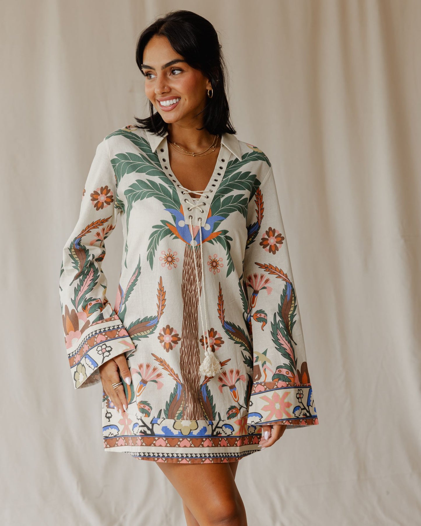 Tamara Palm Beige Dress