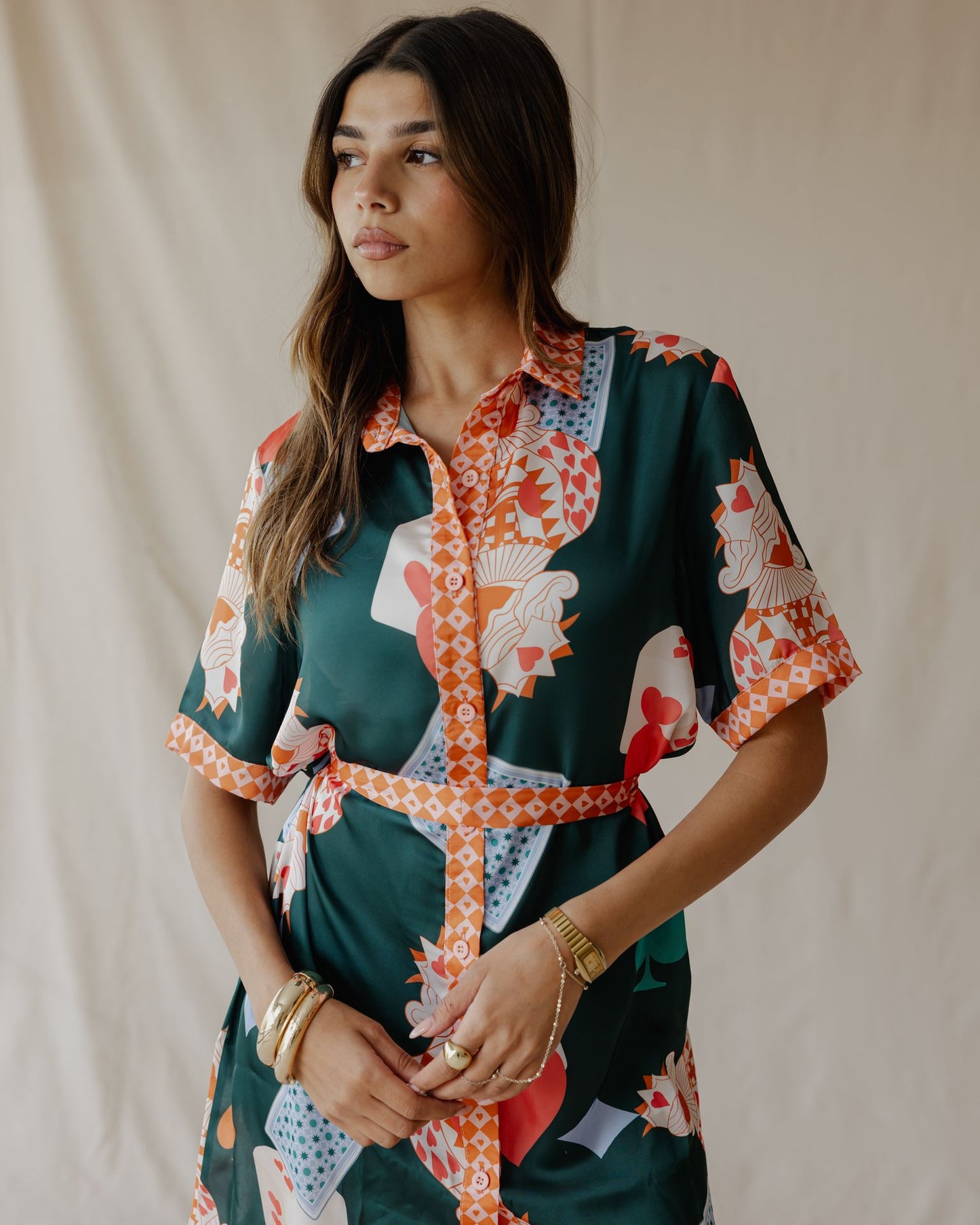 Hearts On Deck Satin Shirt Dress